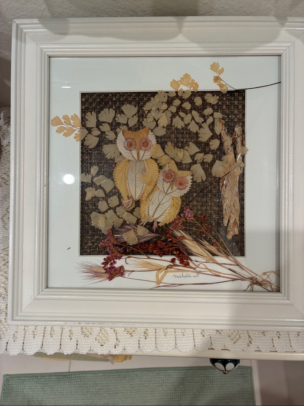 Michelle Barnhart Natural Botanical Art of Owls W/ Earthy Tones artificial Twigs